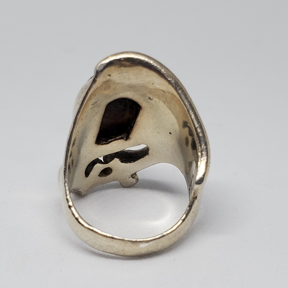 SOLD Modernist Sterling Silver Multicolor Agate Ring - Picture 5 of 11